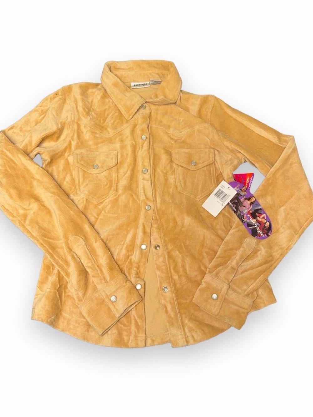 Energie Corduroy Button-Up Jacket in Mustard Yellow